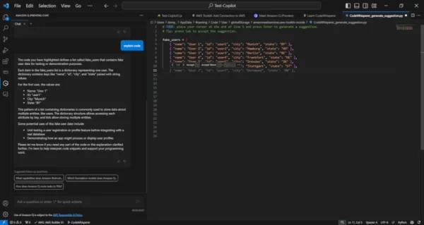 Amazon Code Whisperer und Amazon Q in Visual Studio Code